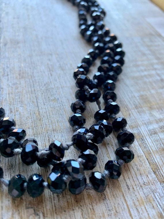 Vintage Crystal Beaded Necklace Extra Long Black … - image 4