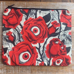 Bolsa de maquillaje de mal de ojo, bolsa de Halloween, monedero, billetera espeluznante, porta identificación, bolsa de tela, bolsa con cremallera, bolsa de maquillaje gótica con forma de rosa y ojos extraños
