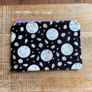 Monedero de cristal, monedero con cristales de roca, monedero con cristales, monedero con forma de luna y astrología, portadocumentos, bolsa de tela, bolsa con cremallera espacial, regalo gótico