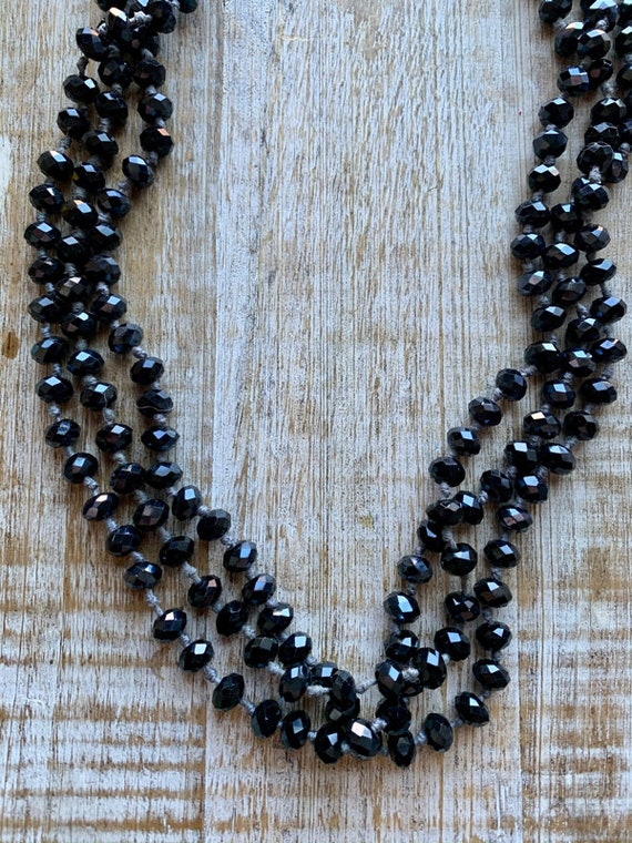 Vintage Crystal Beaded Necklace Extra Long Black … - image 3