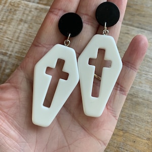 Coffin Stud Earrings Cross Wicca Silver Glitter Black Earrings Resin White Coffin Cross Halloween Earrings Gift Gothic Stud Coffin
