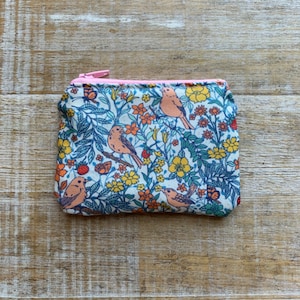 Pássaro floral moeda bolsa saco pássaros folhas florais moeda bolsa folha bonito pássaros carteira id titular tecido carteira floral zíper saco pássaros terrosos