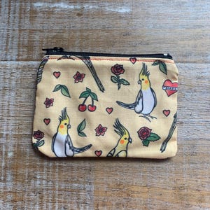 Rockabilly Cockatiel Coin Purse Bag Birds Cute Cockatiel Zippered Purse Bag Cute Birds Wallet ID Holder Fabric Zipper Bag Pinup Birds