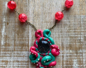 Pulpo tentáculo colgante collar verde polímero arcilla cefalópodo pulpo collar arcilla rosa tentáculo declaración collar colgante