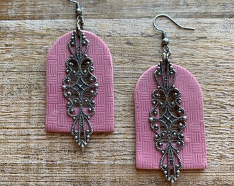 Steampunk Cog Victorian Edwardian Dangle Crystal Earrings Mauve Gothic Dangle Drop Earrings Cog Steampunk Clip On Earrings Ear Hangers