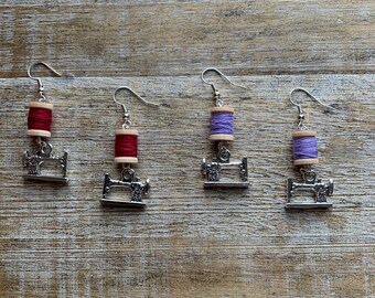 Sewing Thread Earrings Sew Mini Thread Spool Dangle Earrings Sewing Gift Cute Miniature Thread Earrings Spools Clip On Earrings Ear Hangers