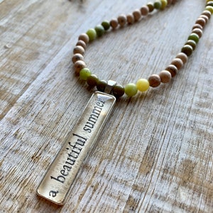 Book Necklace Upcycled Pendant Earthy A Beautiful Summer Book Art Gift Book Lover Gift Librarian Jade Books River Rock Book Quote Necklace