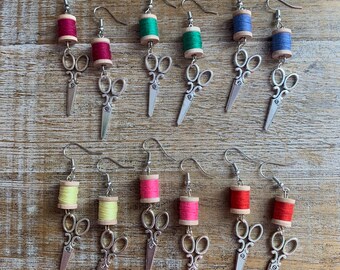 Sewing Thread Earrings Sew Mini Thread Spool Dangle Earrings Sewing Gift Cute Miniature Thread Earrings Spools Ear Weights Clip On Earrings