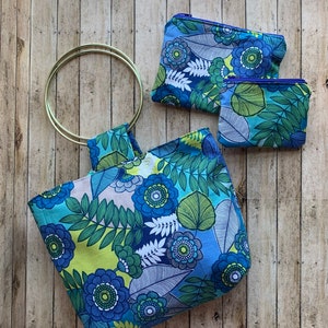 Floral Top Handle Bag Retro Bolso Bolso Hippie Bolso Tela Bolso Bolso Conjunto de Bolso a juego Monedero Moneda Monedero 3 Piezas Set