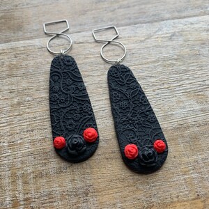 Gothic Rose Tunnel Gauge Earrings Gothic Dark Romantic Tunnel Dangle Ear Weight Ear Hangers Witch Black Rose Gauges Clip On Earrings