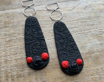 Gothic Rose Tunnel Gauge Earrings Gothic Dark Romantic Tunnel Dangle Ear Weight Ear Hangers Witch Black Rose Gauges Clip On Earrings