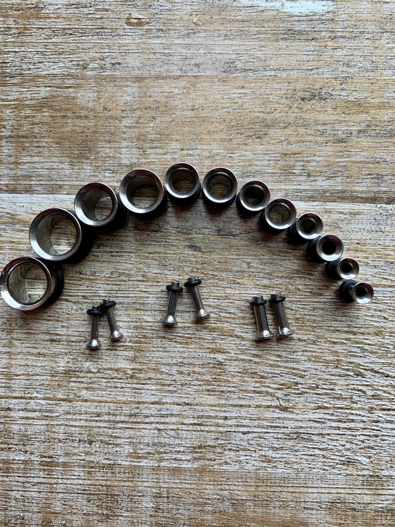 Surgical Steel Tunnel Gauges ONE PAIR 14g-00g Ear Gauges Sold As A Pair Tunnel Gauges Silver Tone Tunnels Steel Tunnels Silver Ear Gauges image 2