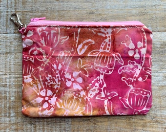 Tie Dye Wallet Bag Pink Bags Hippie Makeup Bag Coin Purse Cosmetic Bag Batik Wallets Wallet ID Holder Fabric Wallet Zippered Floral Bags