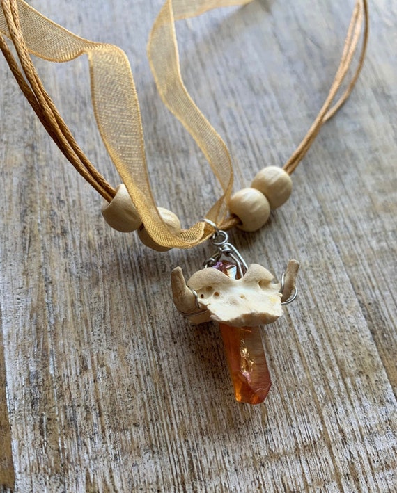Animal Bone Necklace Quartz Bone Atlas Bone Necklace Viking Yellow