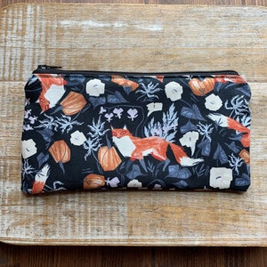 Fox Wallet Coin Purse Bag Fox Coin Purse Bag Orange Fox Wallet ID Holder Fabric Wallet Pumpkin Zipper Bag Wallet Gift Cute Fox Bag Black