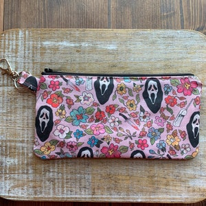 Monedero de Halloween, monedero de Halloween, monedero negro con diseño de fantasma, bolso de tela con soporte para rostro, bolsa gótica con cremallera, ataúd, película de terror de Halloween, asesino