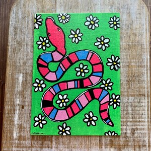 Trippy Snake Painting Acrylic Snake Painting Trippy Painting Paint Marker Art Neon Snake Painting Daisy Painting Retro Painting