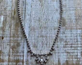 Collier Ancien Cristal Strass Créateur - Argenté Métal