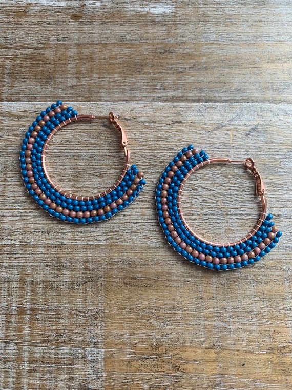 Large Hoops w Bead | Copper Large Hoops w Bead | Copper