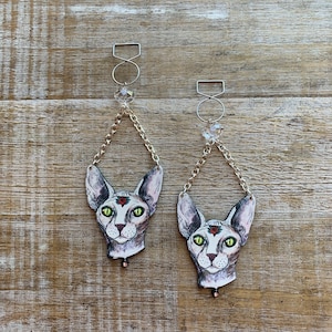 Sphinx Tunnel Gauge Earrings Cat Ear Weights Cat Wood Lightweight Cat Lover Gift Sphinx Gift Sphinx Tattoo Ear Hangers Hairless Cat Clip Ons