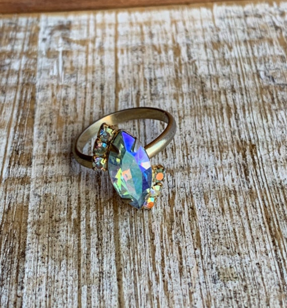 Vintage AB Crystal Ring Size 6.75 Vintage Rhinest… - image 7