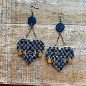 Crying Heart Earrings Polymer Clay Heart Earrings Traditional Tattoo Earrings Checker Crying Heart Statement Earrings 90s Crying Hearts