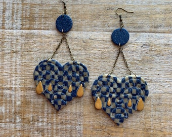 Weinendes Herz Ohrringe Polymer Clay Herz Ohrringe Traditionelle Tattoo Ohrringe Checker Weinendes Herz Statement Ohrringe 90er Jahre Crying Hearts