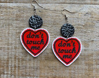 Don’t Touch Me Earrings Funny Tattoo Heart Don’t Touch Me Heart Jewelry Funny Gift for Best Friend Clip On Earrings Ear Hangers Ear Weights
