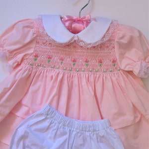UNIQUE Baby Pink Dress Smocked Dress With Bloomer. Handmade With Cotton ...