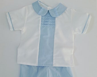 Elegant and Unique! Handmade Light Blue and off White  Boy outfit.