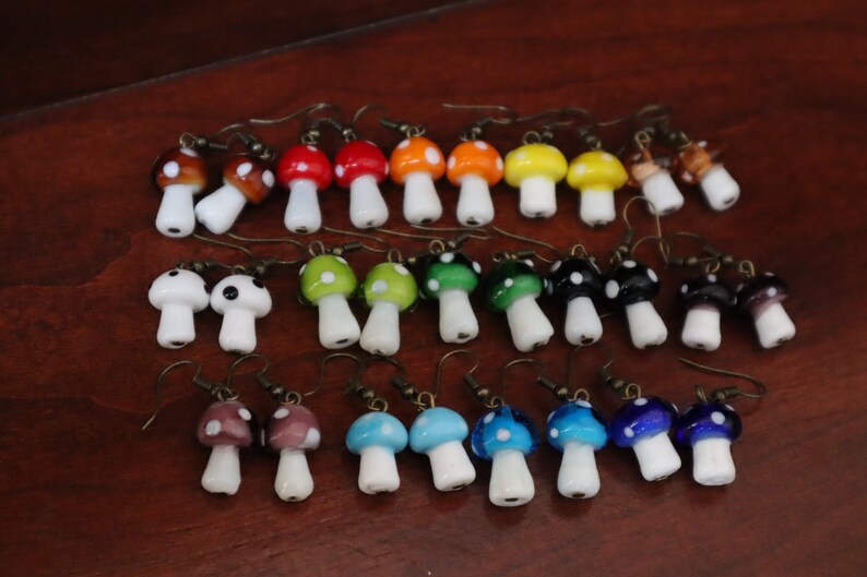 food earrings,fairy earrings plus free stickers!14 colors of glass mushroom earrings glass earrings toadstool earrings BUY 3 GET 1 FREE