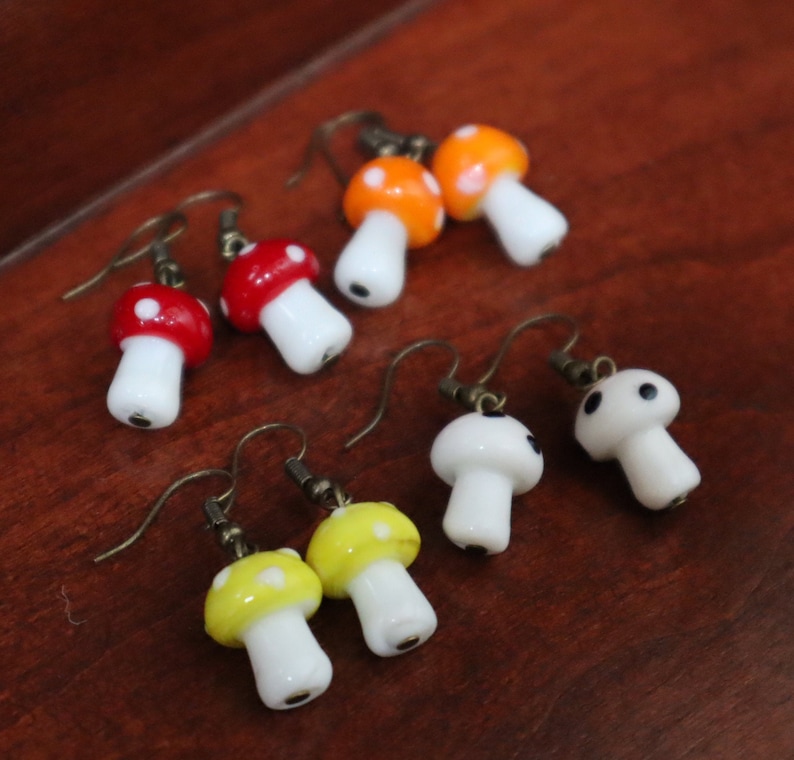 food earrings,fairy earrings plus free stickers!14 colors of glass mushroom earrings glass earrings toadstool earrings BUY 3 GET 1 FREE