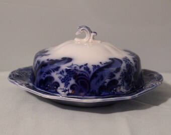 ARGYLE Flow Blue Three Piece Butter Dish by Grindley