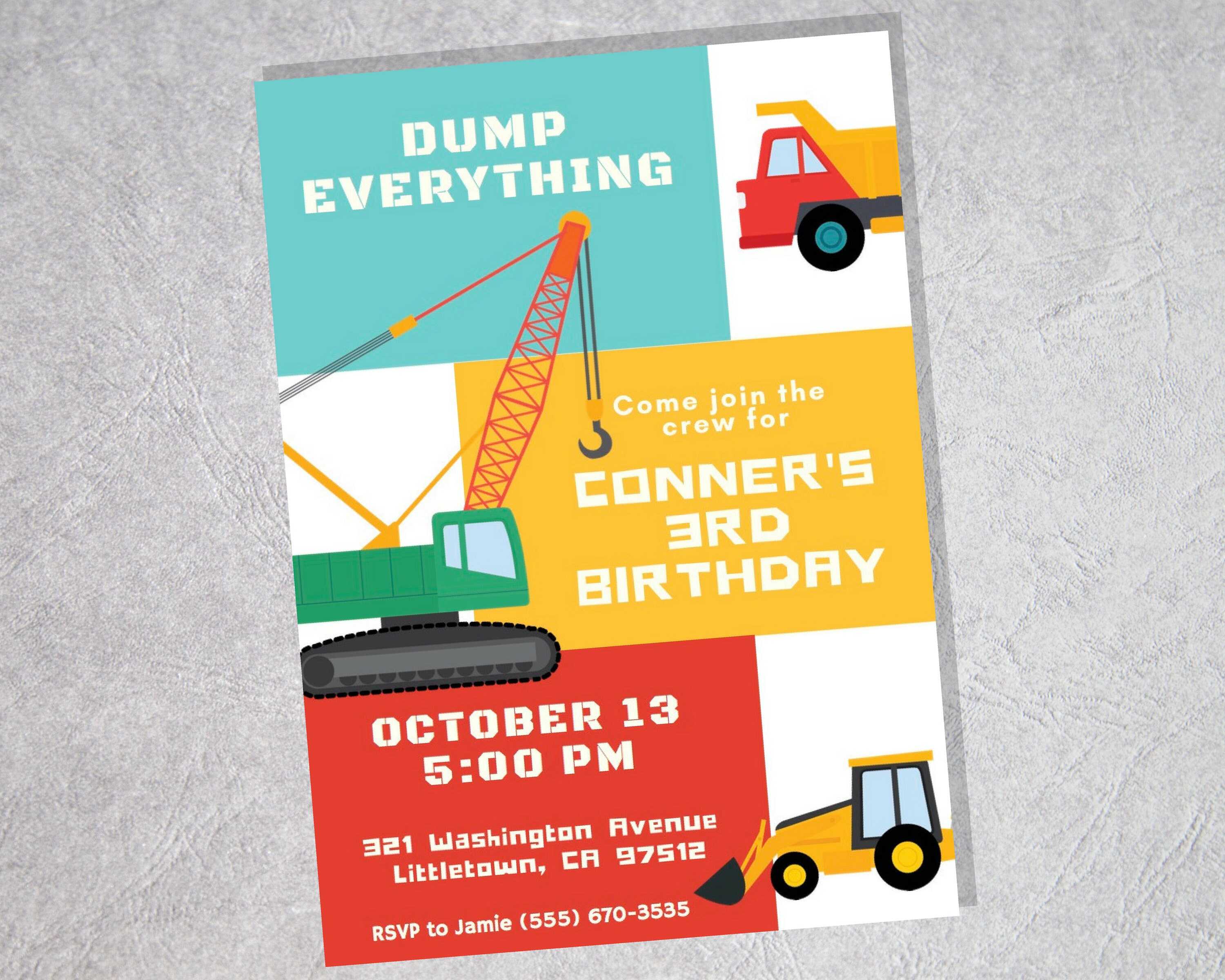 Construction Party Invitation Boys Birthday Invitation Etsy
