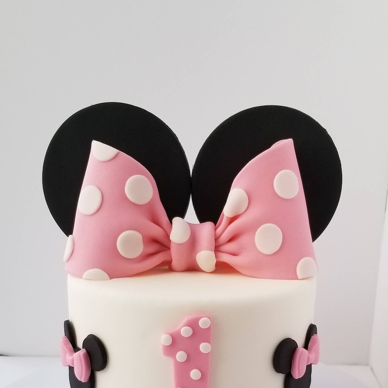 Edible Fondant Bow and Ears Cake Topper, Bow Topper. 