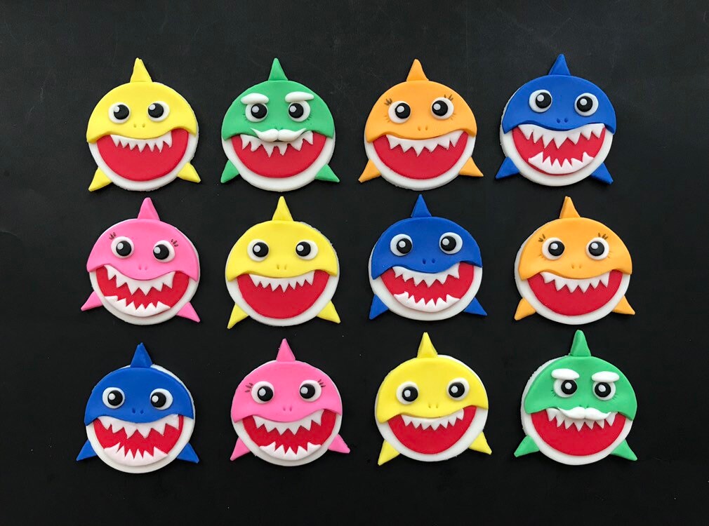 12 Edible Baby Shark Fondant Cupcake Topper Etsy