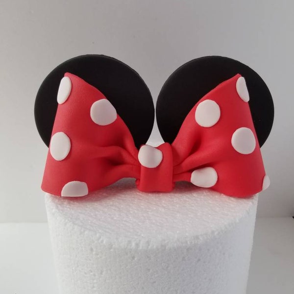 Edible Fondant Bow and Ears Cake Topper - Red