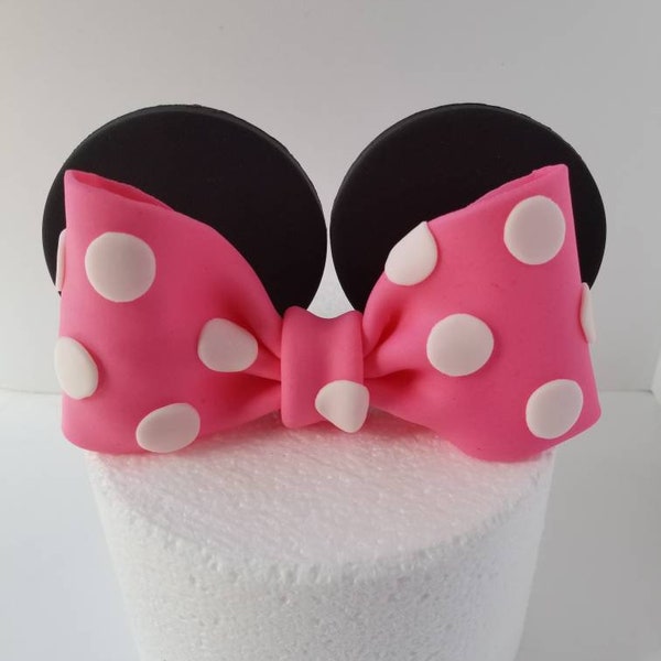 Décoration de gâteau fondant comestible avec noeuds et oreilles - Rose vif