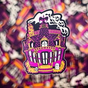 Retro Halloween Hooligan Haunted House Sticker