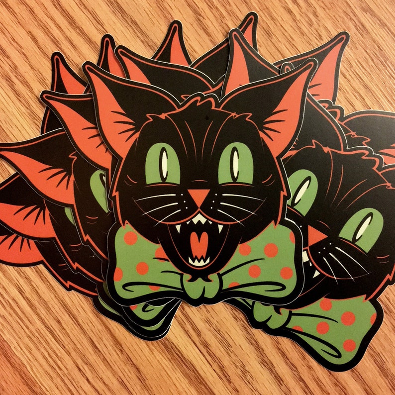 Retro Halloween Hooligan Black Cat Sticker image 2