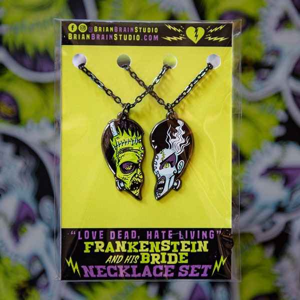 Frankenstein and His Bride Necklace Set