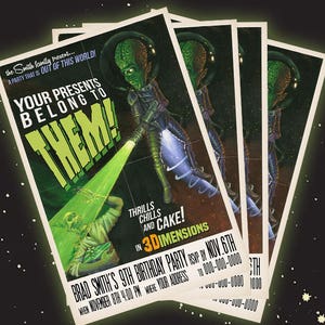 Retro Space Alien Adventure Birthday Party Invite Digital Only