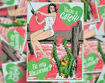 You're a Catch Valentine's Day Greeting Card Creature From the Black Lagoon