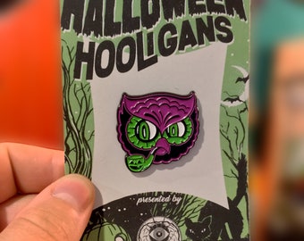 Retro Owl with a Pipe Halloween Hooligan Enamel Pin