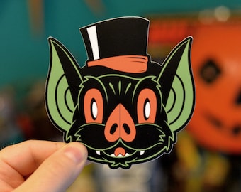 Retro Halloween Hooligan Bat in a Top Hat Sticker