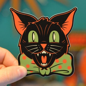 Retro Halloween Hooligan Black Cat Sticker