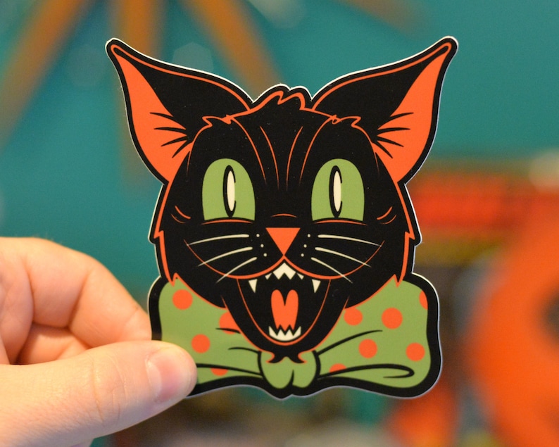 Retro Halloween Hooligan Black Cat Sticker image 1