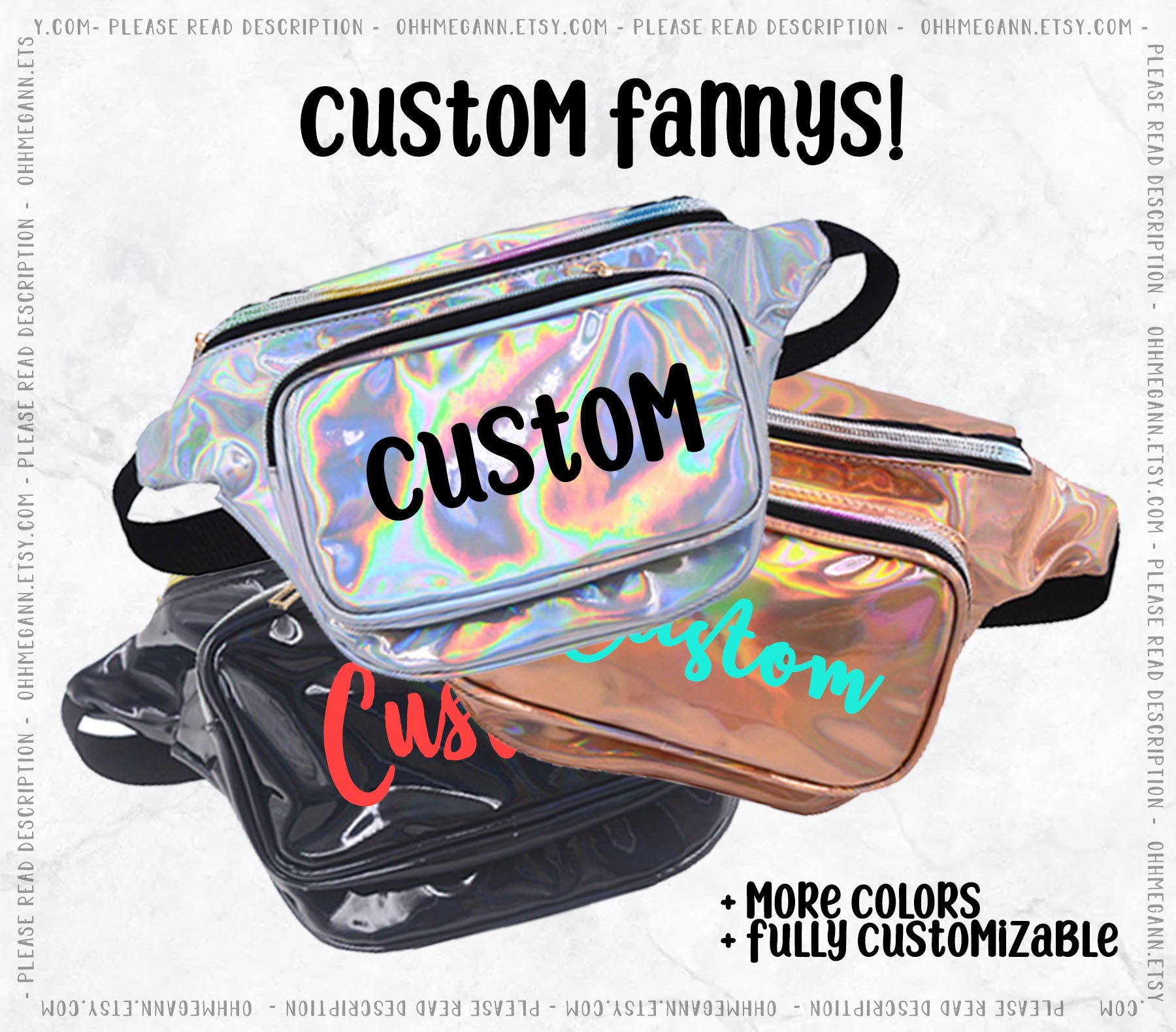 custom holographic fanny pack