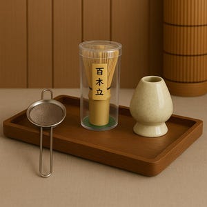 Traditional Matcha Tea (3)Set – Bamboo Whisk, Strainer & Holder | Japanese Style Matcha Tools