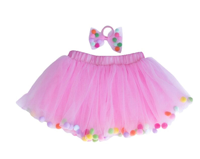 Pink Pom Pom Tutu and Bow Hair Tie Birthday Smash Cake Skirt - Etsy